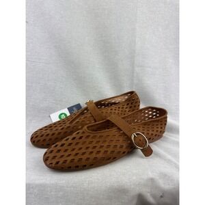 Universal Thread Brown Laser Cut Mary Jane Flats Faux Suede Buckle Shoes Size 10